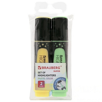 Набор текстовыделителей BRAUBERG 2 шт., ВАНИЛЬ/МЯТА, "SUPER PASTEL", линия 1-5 мм, 151755