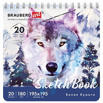 Скетчбук, белая бумага 180 г/м2, 195х195 мм, 20 л., гребень, твердая обложка, BRAUBERG ART CLASSIC, 112994