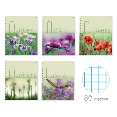 Тетрадь А5 80 л. АЛЬТ гребень, клетка, глянцевая ламинация, "Цветы" (5 видов), 7-80-856