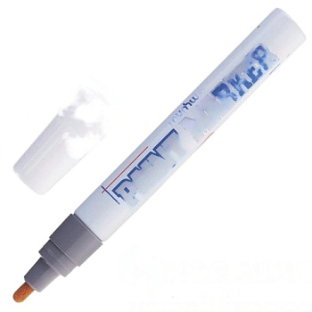 Маркер-краска лаковый (paint marker) MUNHWA, 4 мм, СЕРЕБРЯНЫЙ, нитро-основа, алюминиевый корпус, PM-06