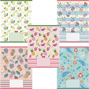 Тетрадь 18 л., HATBER, клетка, обложка картон, "Фруктис" (5 видов в спайке), 18Т5В1