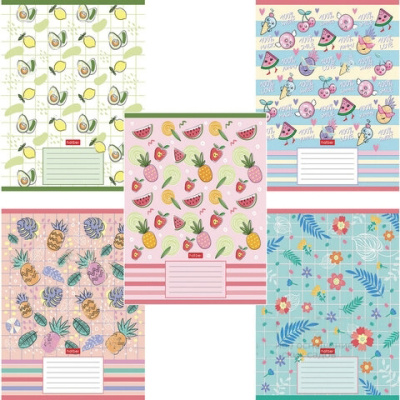 Тетрадь 18 л., HATBER, клетка, обложка картон, "Фруктис" (5 видов в спайке), 18Т5В1