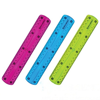 Линейка 20 см гибкая BRAUBERG "FLEX", пластиковая, ассорти, европодвес, 210674
