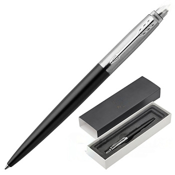 Ручка шариковая PARKER "Jotter Core Bond Street Black CT", корпус черный, хромированные детали, синяя, 1953184