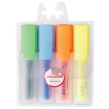 Набор текстовыделителей BRAUBERG 4 шт., АССОРТИ, "FLUO", линия 1-5 мм, 150403