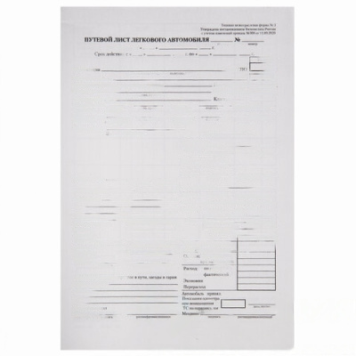 Бланк бухгалтерский типографский "Путевой лист легкового автомобиля", А5 (140х197 мм), СКЛЕЙКА 100 шт., 130045