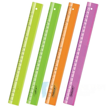 Линейка пластиковая 25 см ПИФАГОР, прозрачная, неоновая, ассорти, 210791