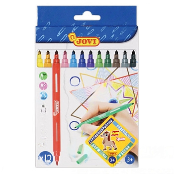 Фломастеры двухсторонние JOVI (Испания), 12 цветов, вентилируемый колпачок, картонная упаковка, 1512