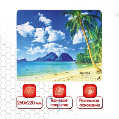 Коврик для мыши SONNEN "BEACH", резина + ткань, 260х220х3 мм, 513294