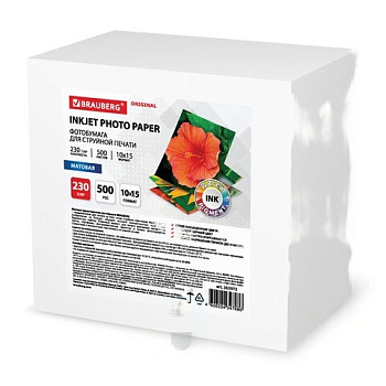 Фотобумага матовая, 10х15 см, 230 г/м2, односторонняя, 500 листов, BRAUBERG ORIGINAL, 363975
