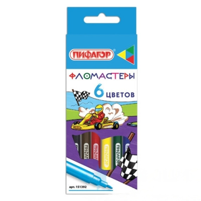 Фломастеры ПИФАГОР "Гонщики", 6 цветов, вентилируемый колпачок, 151392