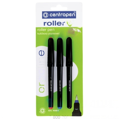 Ручки-роллеры 3 ЦВЕТА CENTROPEN, корпус черный, узел 0,7 мм, линия письма 0,6 мм, 4665/3, 3 4665 0302