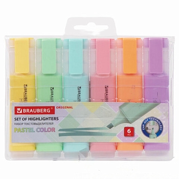 Набор текстовыделителей BRAUBERG 6 шт., АССОРТИ, "ORIGINAL PASTEL", линия 1-5 мм, 151698