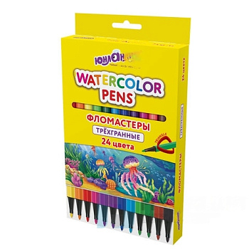 Фломастеры ЮНЛАНДИЯ "ВОДНЫЙ МИР", 24 цвета, трехгранные, вентилируемый колпачок, картон, 152183