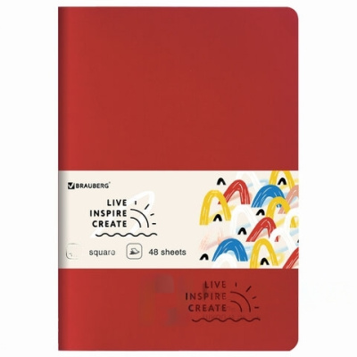 Тетрадь 48 л. в клетку обложка кожзам SoftTouch, сшивка, A5 (147х210мм), КРАСНЫЙ, BRAUBERG RAINBOW, 403877