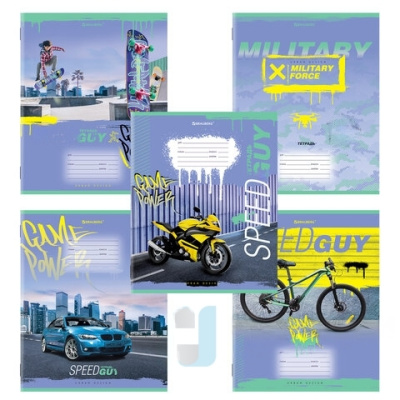 Тетрадь 12 л. BRAUBERG, клетка, обложка картон, "URBAN BOYS", 106466