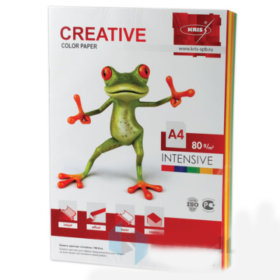 Бумага цветная CREATIVE color, А4, 80 г/м2, 100 л., (5 цветов х 20 л.), микс интенсив, БИpr-100r