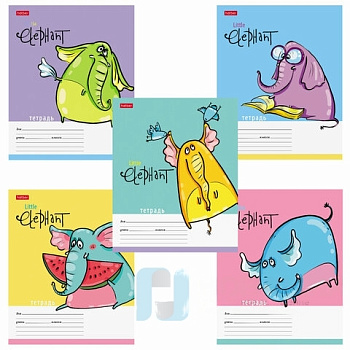 Тетрадь 12 л. HATBER клетка, обложка картон, "Little Elephant" (5 видов в спайке), 12Т5В1