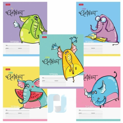 Тетрадь 12 л. HATBER клетка, обложка картон, "Little Elephant" (5 видов в спайке), 12Т5В1