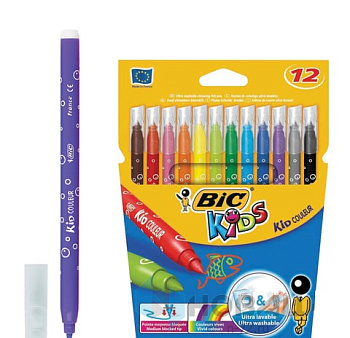 Фломастеры BIC "Kid Couleur", 12 цветов, суперсмываемые, вентилируемый колпачок, европодвес, 9202932