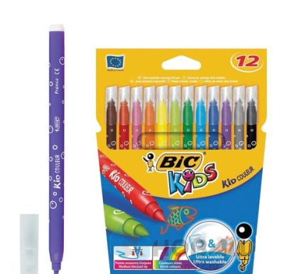Фломастеры BIC "Kid Couleur", 12 цветов, суперсмываемые, вентилируемый колпачок, европодвес, 9202932