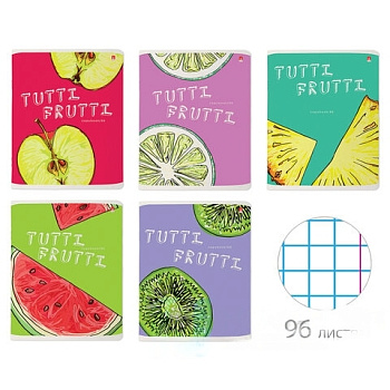 Тетрадь А5 96 л. АЛЬТ скоба, клетка, гибридный лак, "Fresh & Fruity" (5 видов), 7-96-1159