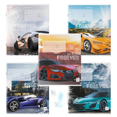 Тетрадь 18 л. BRAUBERG клетка, обложка картон, "SPORTS CAR", 106479