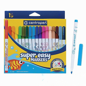 Фломастеры 18 ЦВЕТОВ CENTROPEN "Super Easy", смываемые, вентилируемый колпачок, 2580/18KK, 7 2580 1885