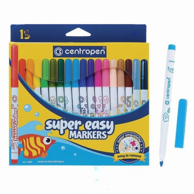 Фломастеры 18 ЦВЕТОВ CENTROPEN "Super Easy", смываемые, вентилируемый колпачок, 2580/18KK, 7 2580 1885