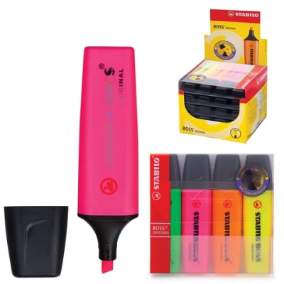 Набор текстовыделителей STABILO 4 шт., АССОРТИ, "Boss", линия 2-5 мм, 70/4