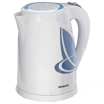 Чайник SONNEN KT-1767, 1,8 л, 2200 Вт, закрытый нагревательный элемент, пластик, белый/синий, 453416