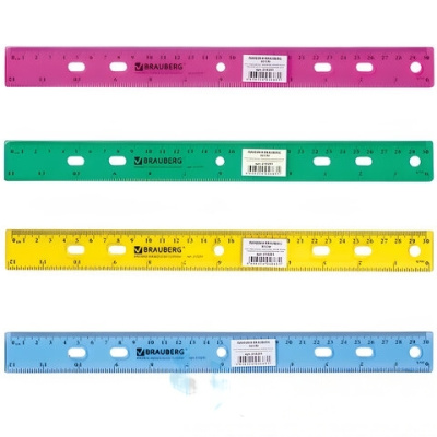 Линейка пластиковая 30 см, BRAUBERG "Crystal", тонированная, ассорти, 210291