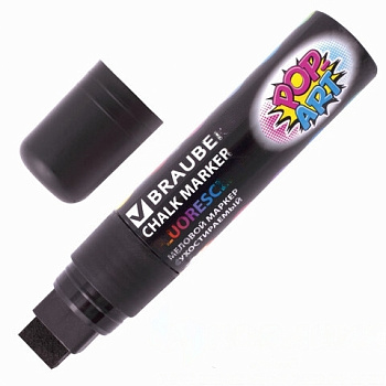 Маркер меловой "POP-ART" ЧЕРНЫЙ, 15 мм, стираемый, для гладких поверхностей, BRAUBERG, 151544