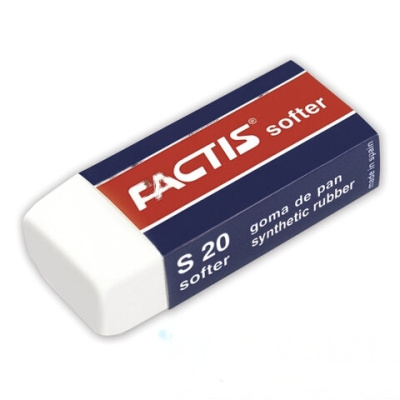 Ластик FACTIS Softer S 20 (Испания), 56х24х14 мм, белый, прямоугольный, картонный держатель, CMFS20