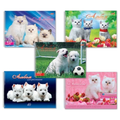 Альбом для рисования, А4, 40 листов, спираль, обложка картон, HATBER, 205х300 мм, "Любимцы", 40А4Всп, A28209