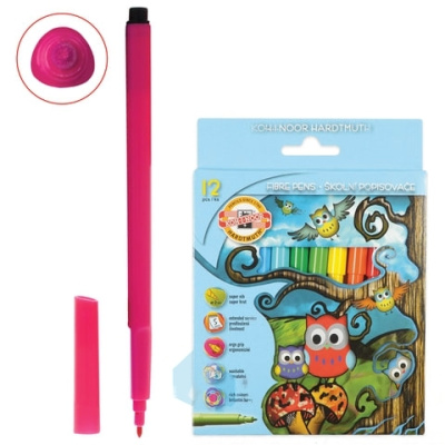 Фломастеры KOH-I-NOOR "Совы", 12 цветов, смываемые, трехгранные, картонная упаковка, европодвес, 771012AB02KS