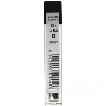 Грифели запасные 0,5 мм, B, KOH-I-NOOR, КОМПЛЕКТ 12 шт., 4152/B, 415200B005PKRU