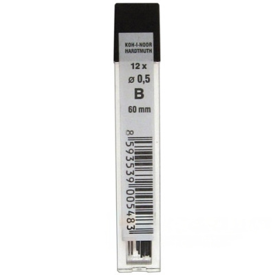 Грифели запасные 0,5 мм, B, KOH-I-NOOR, КОМПЛЕКТ 12 шт., 4152/B, 415200B005PKRU
