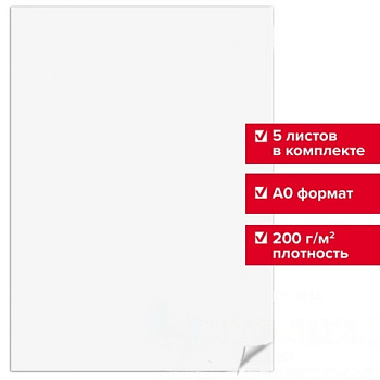 Ватман формат А0 (1200 х 840 мм), ГОЗНАК С-Пб, плотность 200 г/м2, КОМПЛЕКТ 5 листов, BRAUBERG, 126310