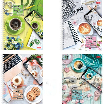 Тетрадь А5, 96 л., HATBER, гребень, клетка, обложка картон, "Время Для Кофе" (4 вида в спайке), 96Т5В1гр