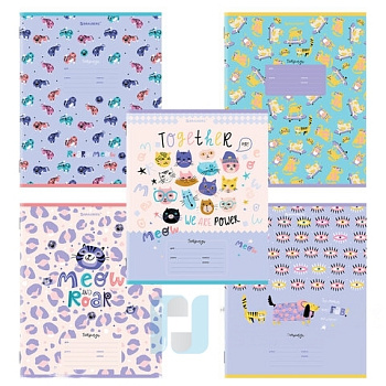 Тетрадь 12 л. BRAUBERG, клетка, обложка картон, "ЗВЕРЯТА", 106464