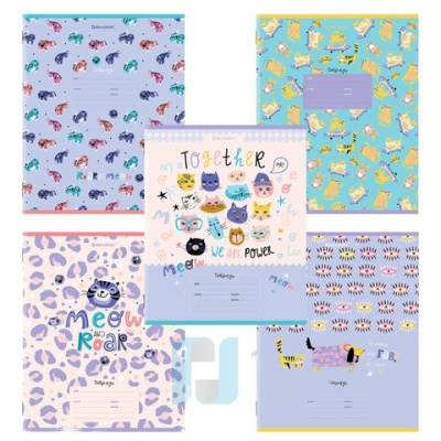 Тетрадь 12 л. BRAUBERG, клетка, обложка картон, "ЗВЕРЯТА", 106464