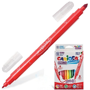Фломастеры двухсторонние CARIOCA (Италия) "Birello", 10 цветов, 2 пишущих узла 2,5 и 5 мм, суперсмываемые