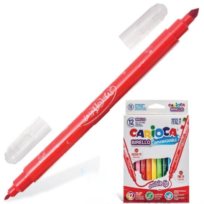 Фломастеры двухсторонние CARIOCA (Италия) "Birello", 10 цветов, 2 пишущих узла 2,5 и 5 мм, суперсмываемые