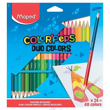 Карандаши двусторонние MAPED (Франция) "Color'Peps Duo", 24 штуки, 48 цветов, трехгранные, 829602