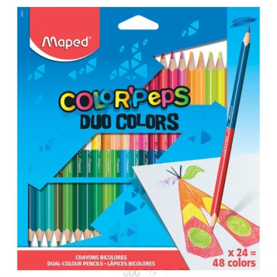 Карандаши двусторонние MAPED (Франция) "Color'Peps Duo", 24 штуки, 48 цветов, трехгранные, 829602