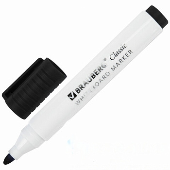 Маркер стираемый для белой доски ЧЕРНЫЙ, BRAUBERG "CLASSIC", 3 мм, с клипом, 152113