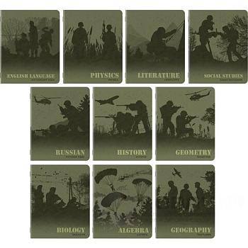Тетради предметные, КОМПЛЕКТ 10 ПРЕДМЕТОВ, MILITARY, 48 листов, SoftTouch, 70г/м, BRAUBERG, 404032