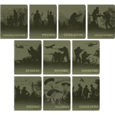 Тетради предметные, КОМПЛЕКТ 10 ПРЕДМЕТОВ, MILITARY, 48 листов, SoftTouch, 70г/м, BRAUBERG, 404032