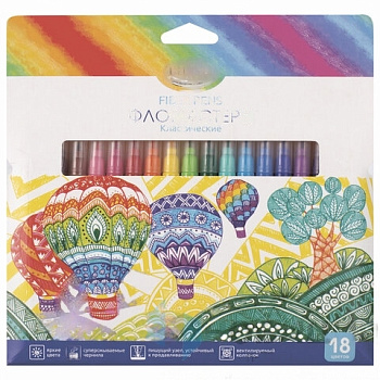 Фломастеры ГАММА "Классические", 18 цветов, вентилируемый колпачок, картонная упаковка, 180319_12